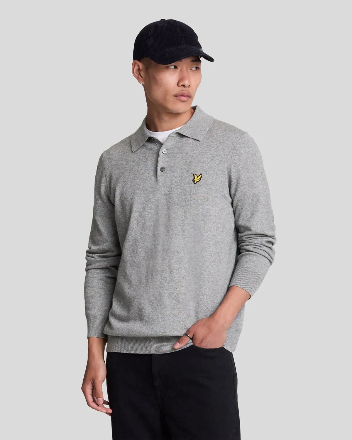 Cotton Merino Long Sleeve Knitted Polo Shirt sold by Lyle & Scott
