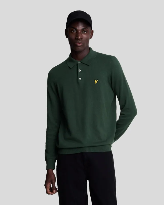 Cotton Merino Long Sleeve Knitted Polo Shirt sold by Lyle & Scott