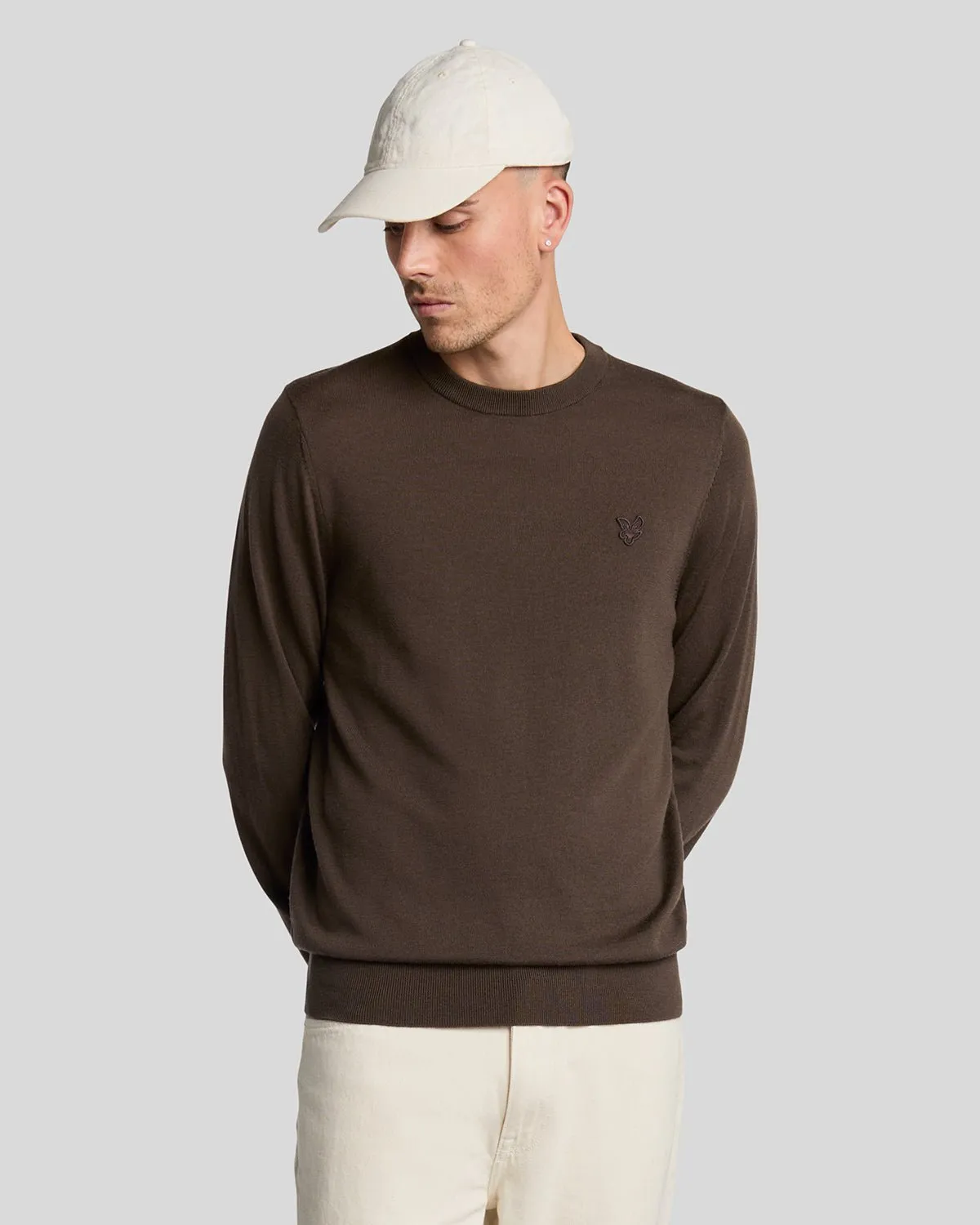 Tonal Eagle Merino Crew Neck Jumper sold by Lyle & Scott
