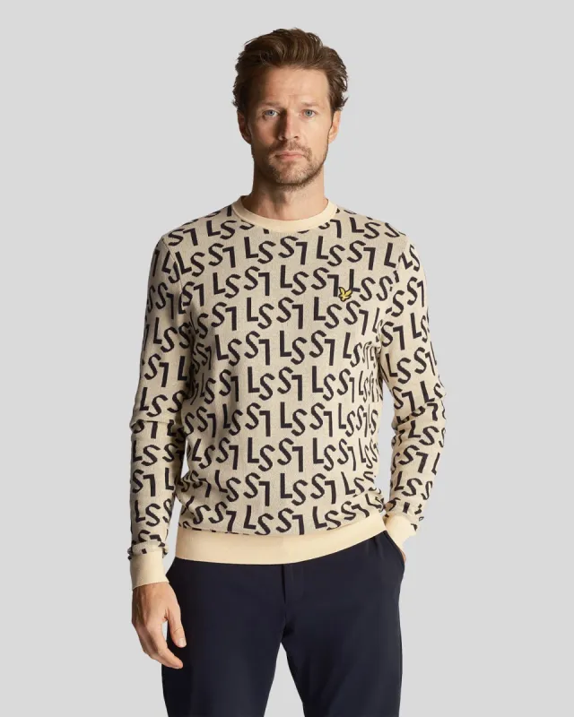 Monogram Knitted Crew Neck Jumper sold by Lyle & Scott