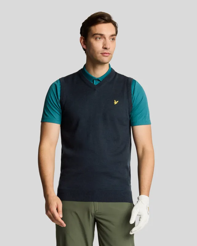 Golf Merino Blend Knitted V-Neck Vest sold by Lyle & Scott