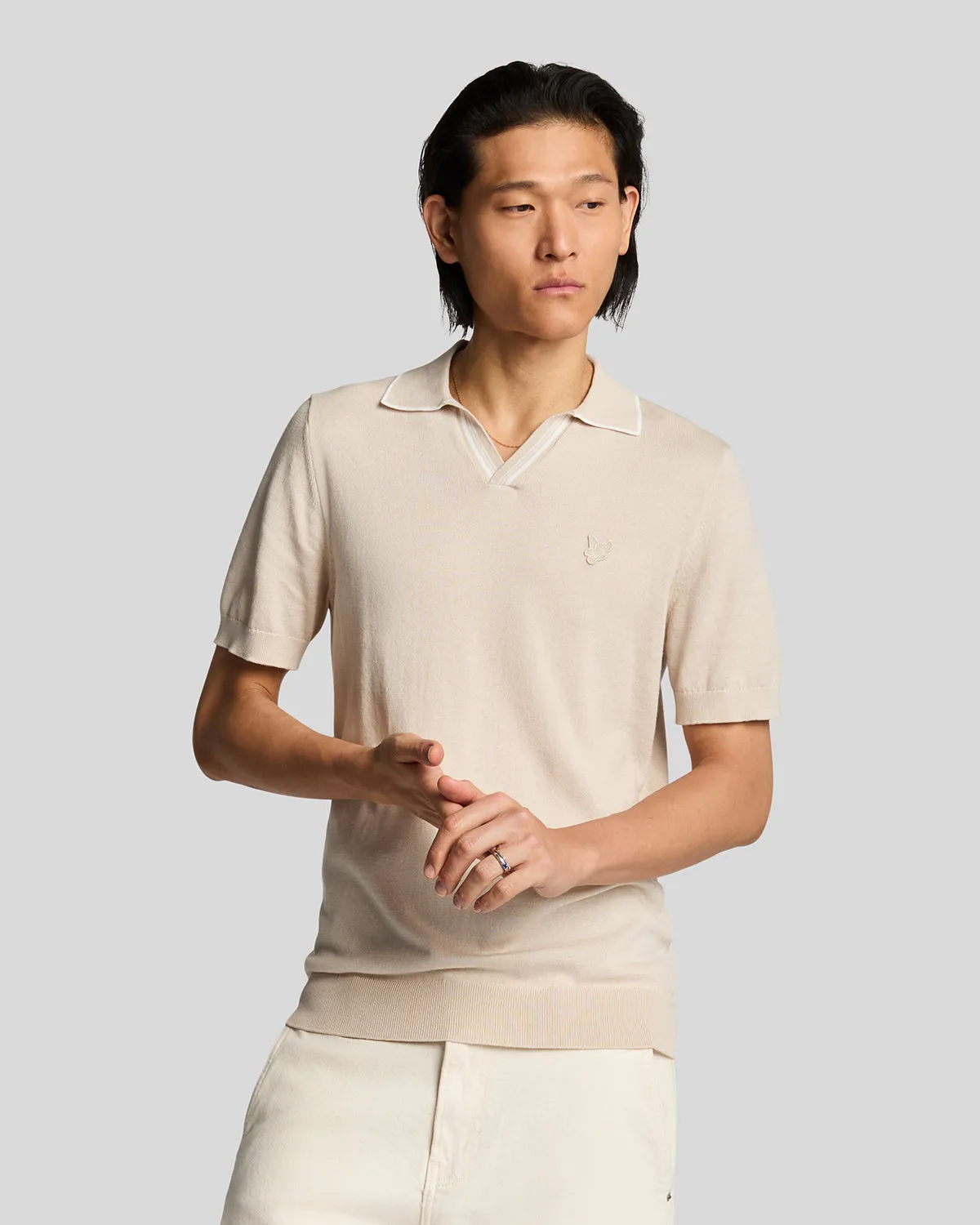 Tipped Knitted Open Collar Polo Shirt sold by Lyle & Scott