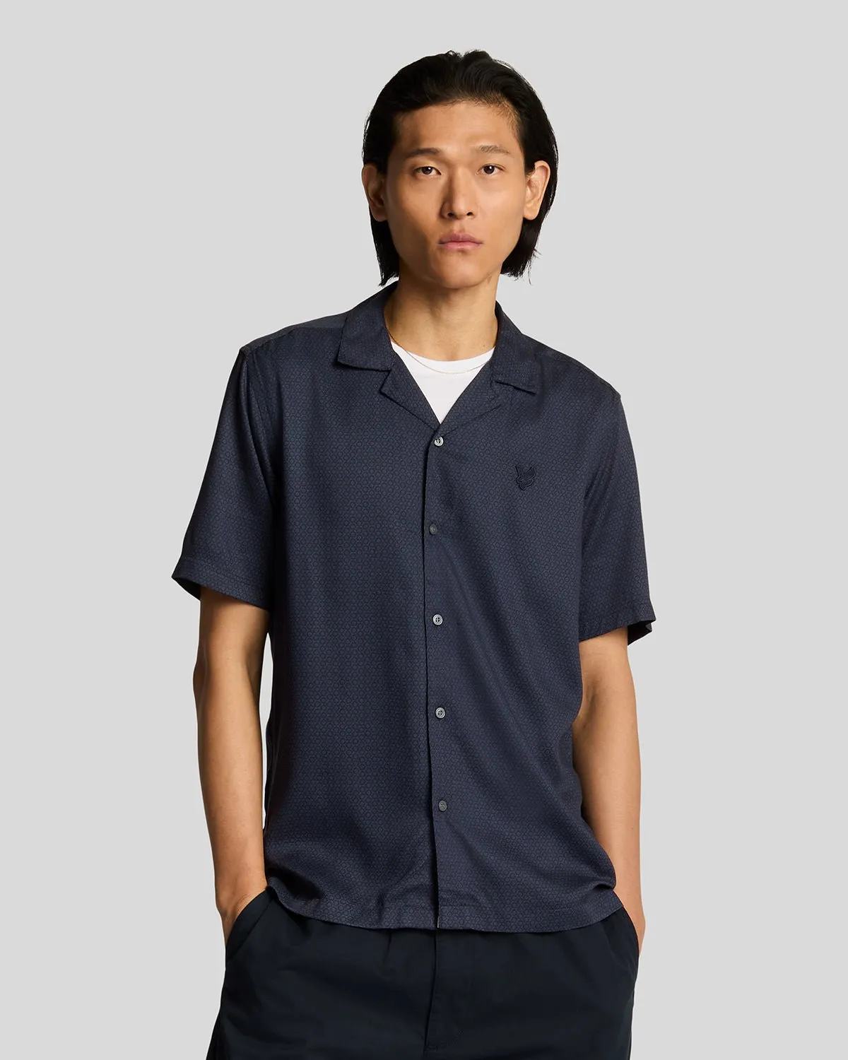 Geo Motif Printed Revere Shirt sold by Lyle & Scott