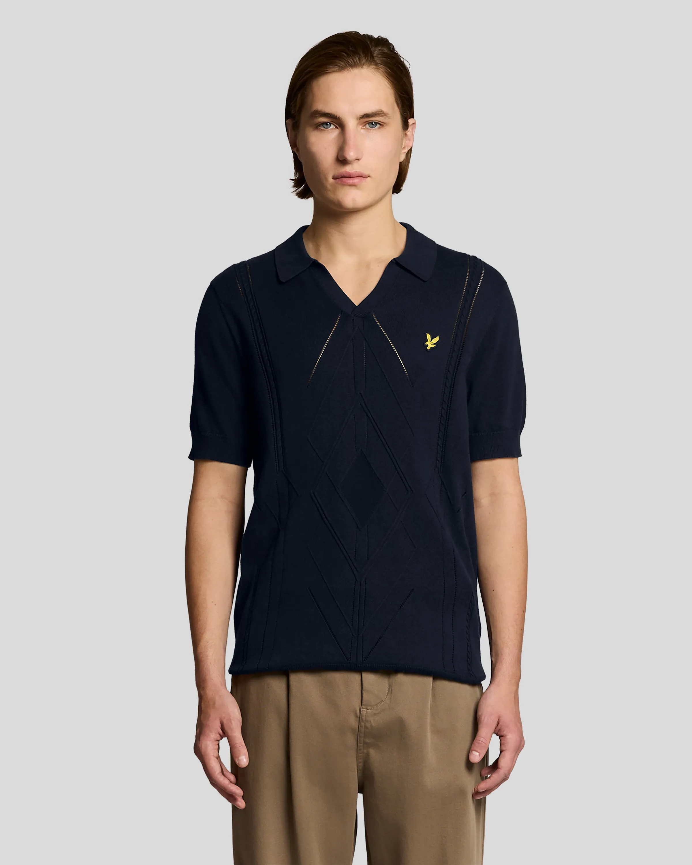 Open Collar Argyle Knitted Polo Shirt sold by Lyle & Scott