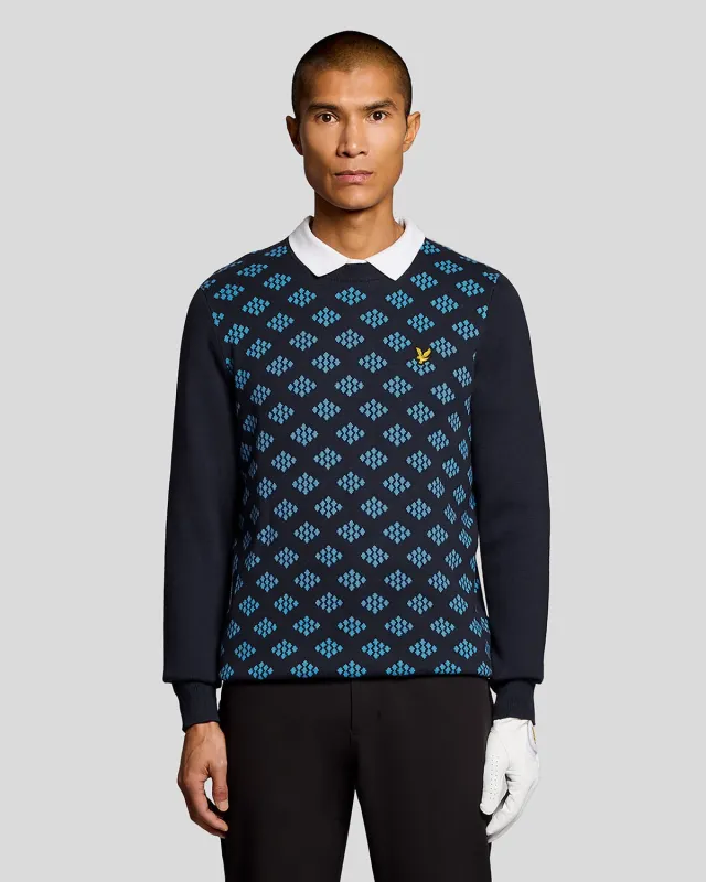 Cotton Crew Neck Argyle Jumper sold by Lyle & Scott