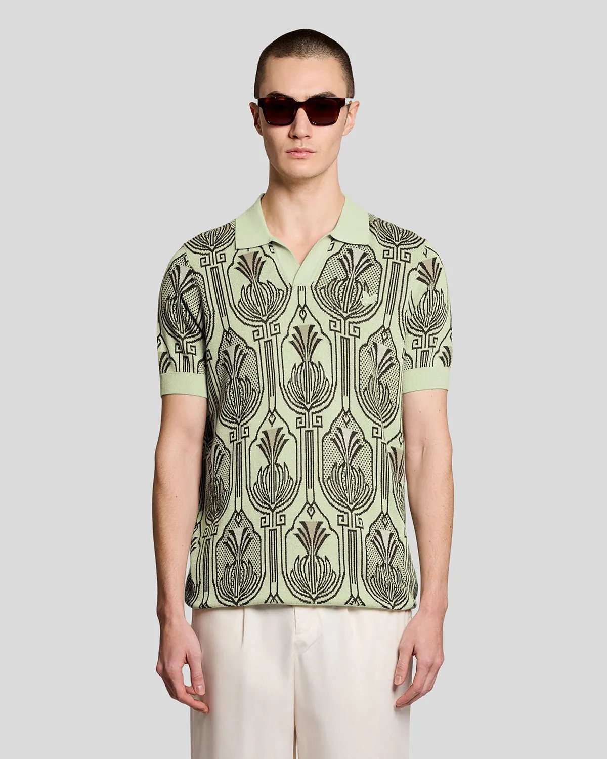 Botanical Print Knitted Polo Shirt sold by Lyle & Scott