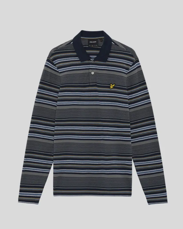 Multi Stripe Long Sleeve Polo Shirt made by Lyle & Scott