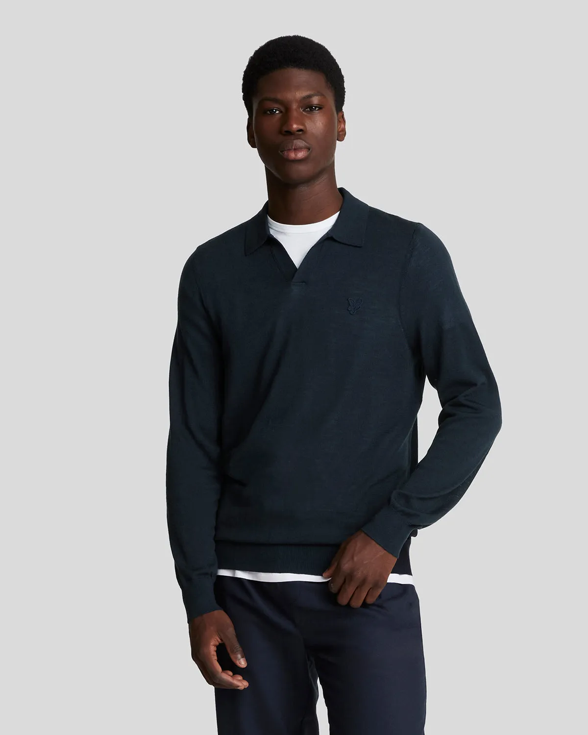 Tonal Eagle Merino Collared Jumper sold by Lyle & Scott