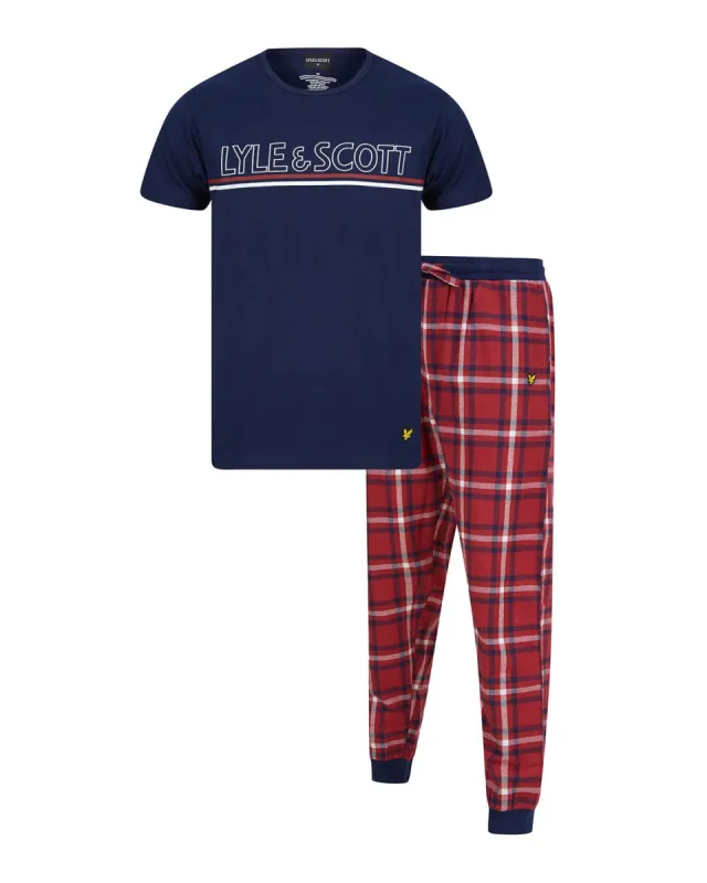 Text Logo Tee With Check Flannel Pant Set sold by Lyle & Scott