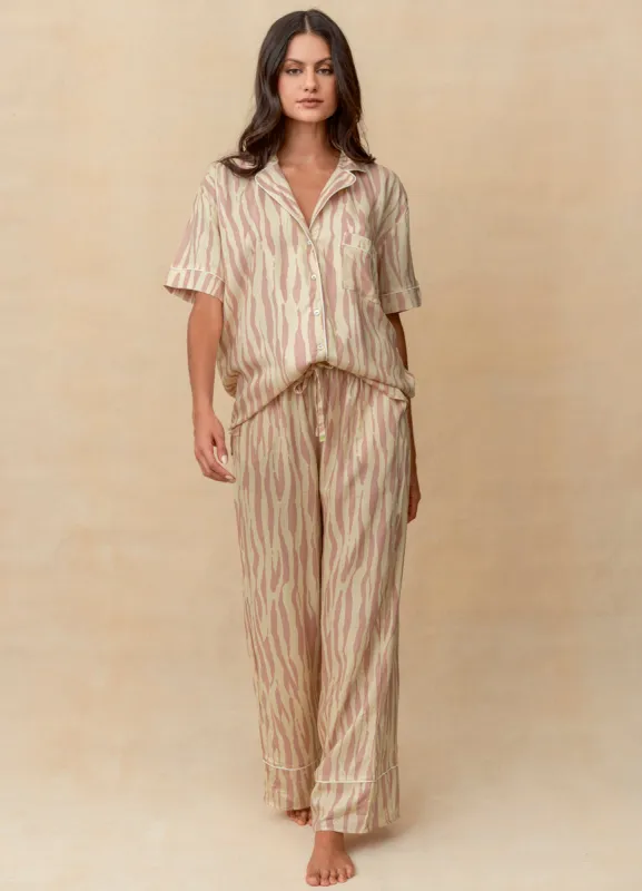 Maaji Salmon Zebra Kameli Short Sleeve Pant Set sold by Maaji