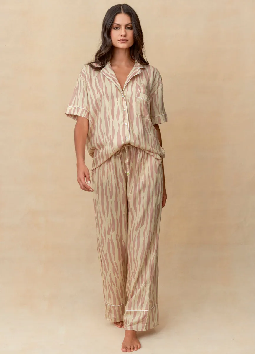 Maaji Salmon Zebra Kameli Short Sleeve Pant Set sold by Maaji