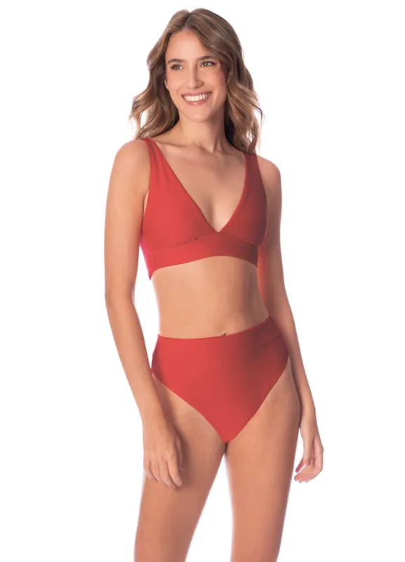 Maaji Red Camelia Allure Long Line Triangle Bikini Top sold by Maaji