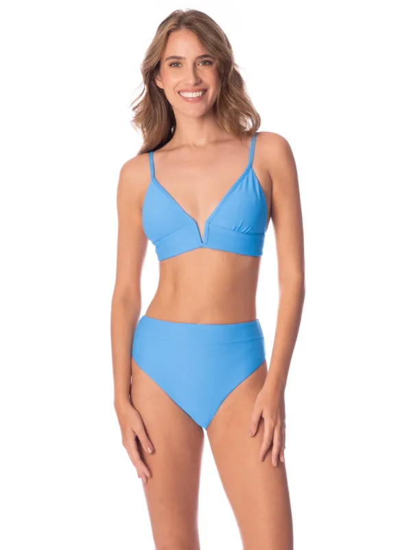 Maaji Stone Blue Parade Long Line Triangle Bikini Top sold by Maaji