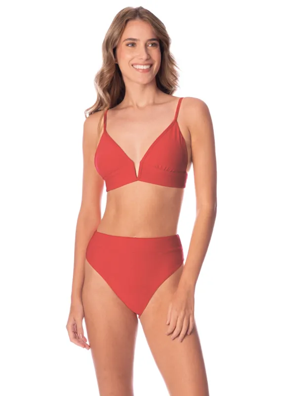 Maaji Red Camelia Parade Long Line Triangle Bikini Top sold by Maaji
