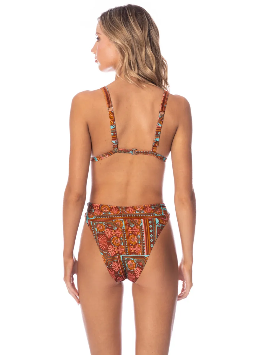 Maaji Garden Engraving Applauses High Rise Lace Up Bikini Bottom sold by Maaji