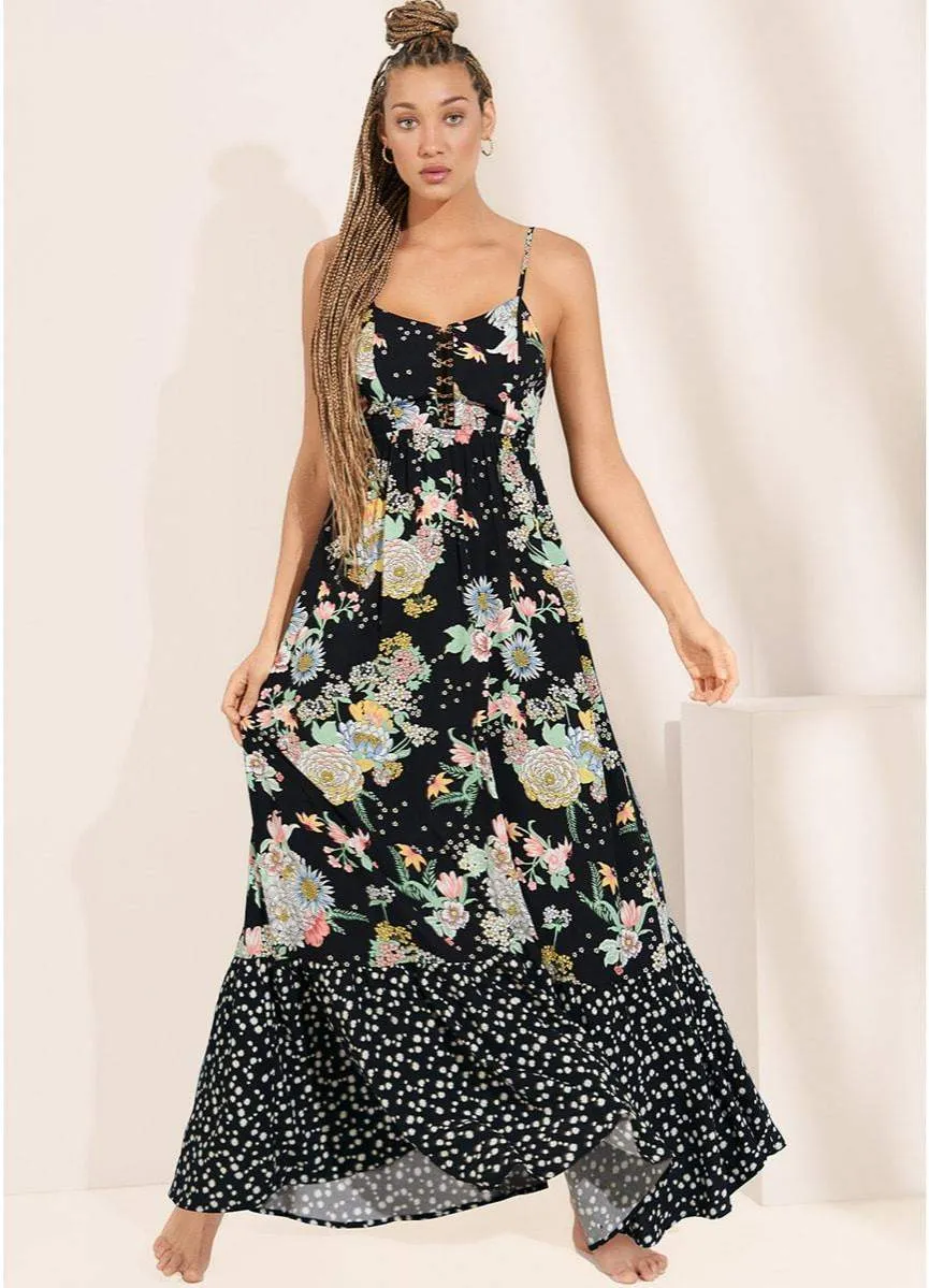 Maaji Black Bouquet Scarlett Long Dress sold by Maaji