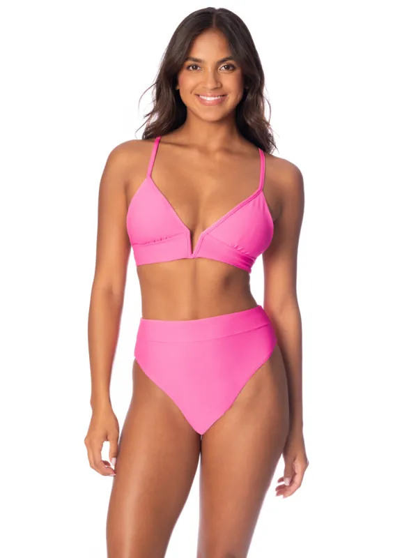Maaji Radiant Pink Parade Long Line Triangle Bikini Top sold by Maaji
