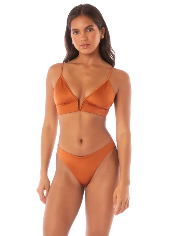 Maaji Satin Umber Parade Triangle Long Line Bikini Top sold by Maaji