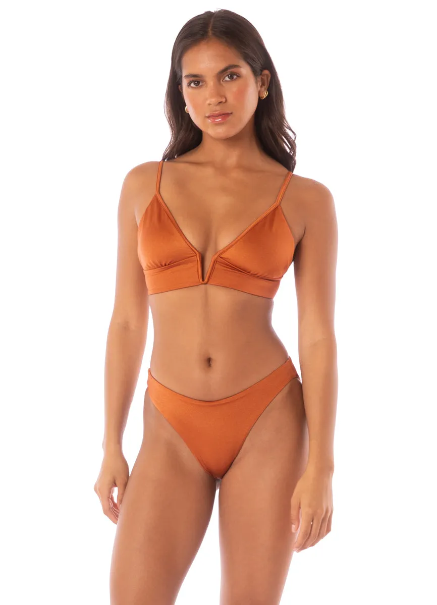 Maaji Satin Umber Parade Triangle Long Line Bikini Top sold by Maaji