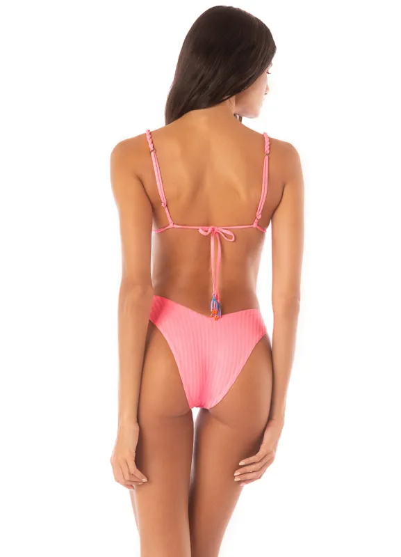 Maaji Taffy Pink Valerya Regular Rise Double V Bikini Bottom sold by Maaji