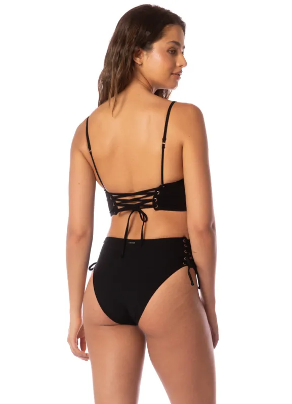 Maaji Midnight Shadow Oasis High Rise Lace Up Bikini Bottom made by Maaji