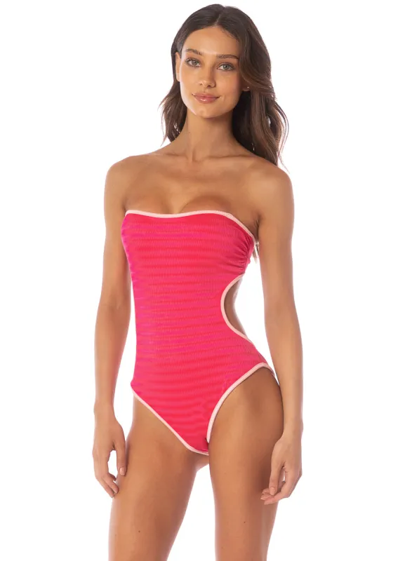 Maaji Lightpink Flowerbed Cirsium  Cheeky Cut Bandeau One Piece made by Maaji