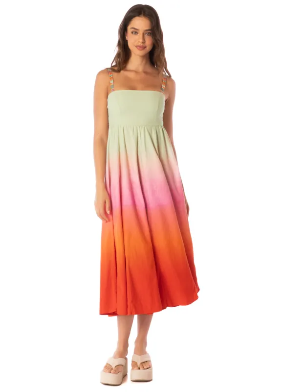 ELIZA Colour Block Twisted Midi Dress In Pink & Papaya