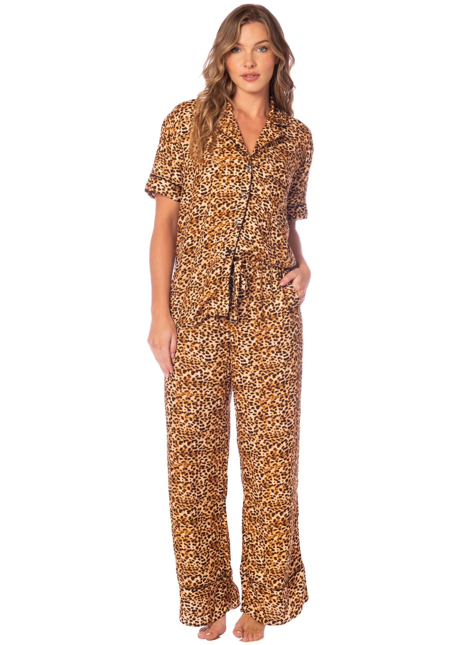 Maaji Cheeta Kameli Short Sleeve Pant Set sold by Maaji