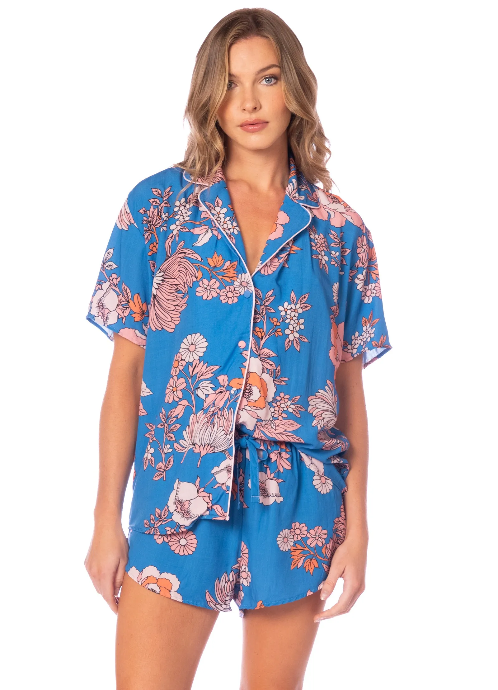 Maaji Blue Garden Slumbers Short Sleeve Short Set sold by Maaji