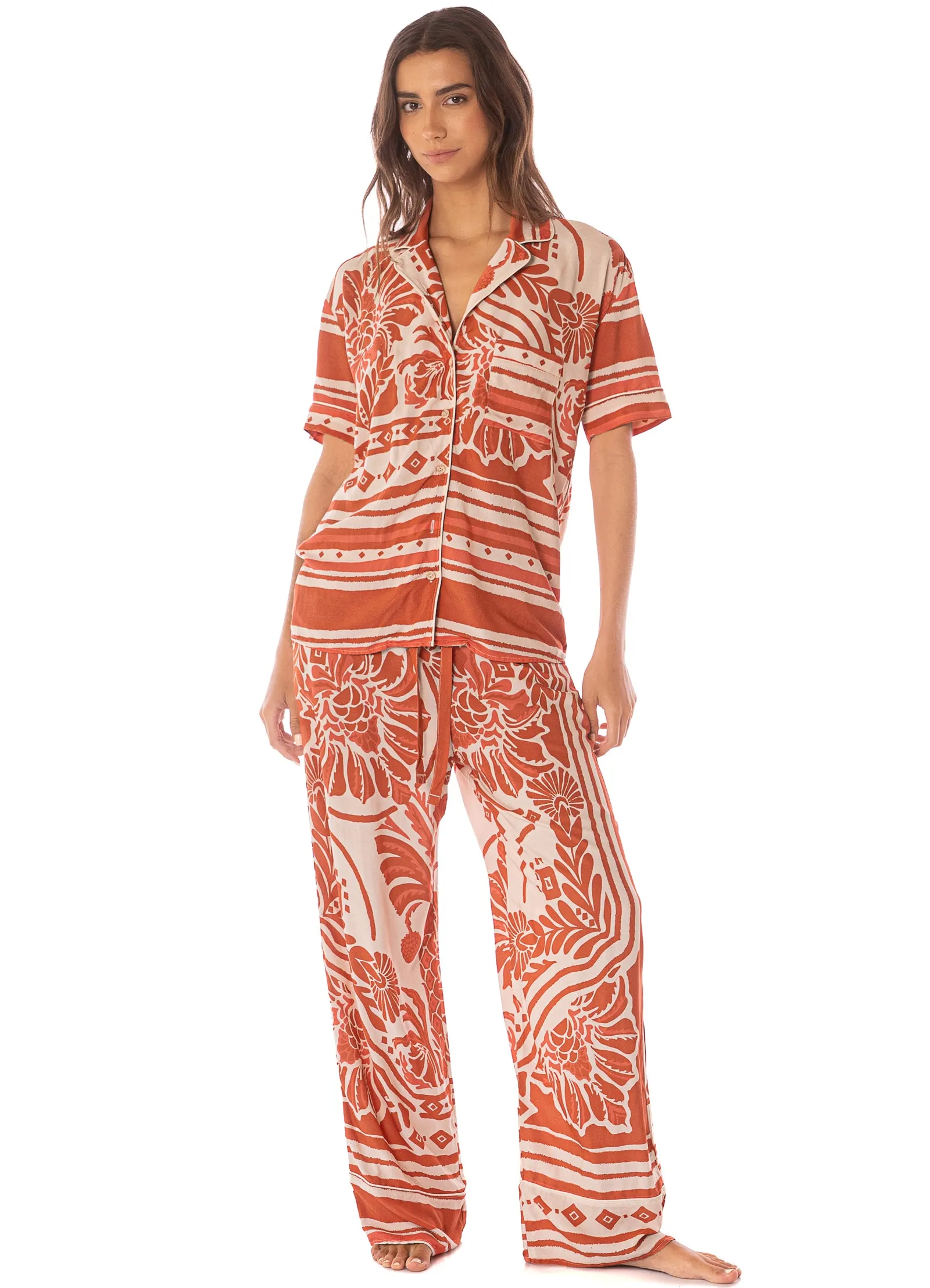 Maaji Botanic Engraving Kameli Short Sleeve Pant Set sold by Maaji