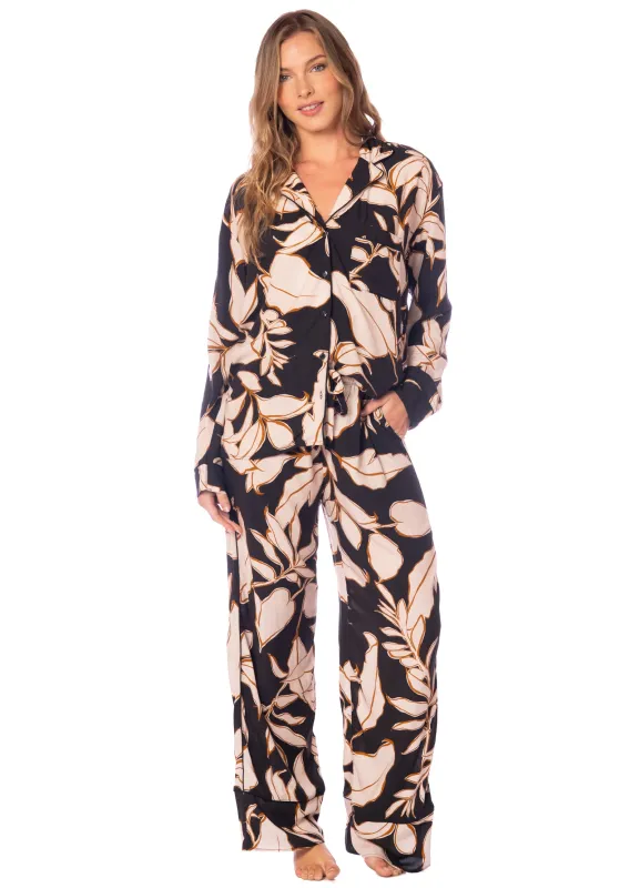 Maaji Black Leaves Dandelion Long Sleeve Pant Set made by Maaji