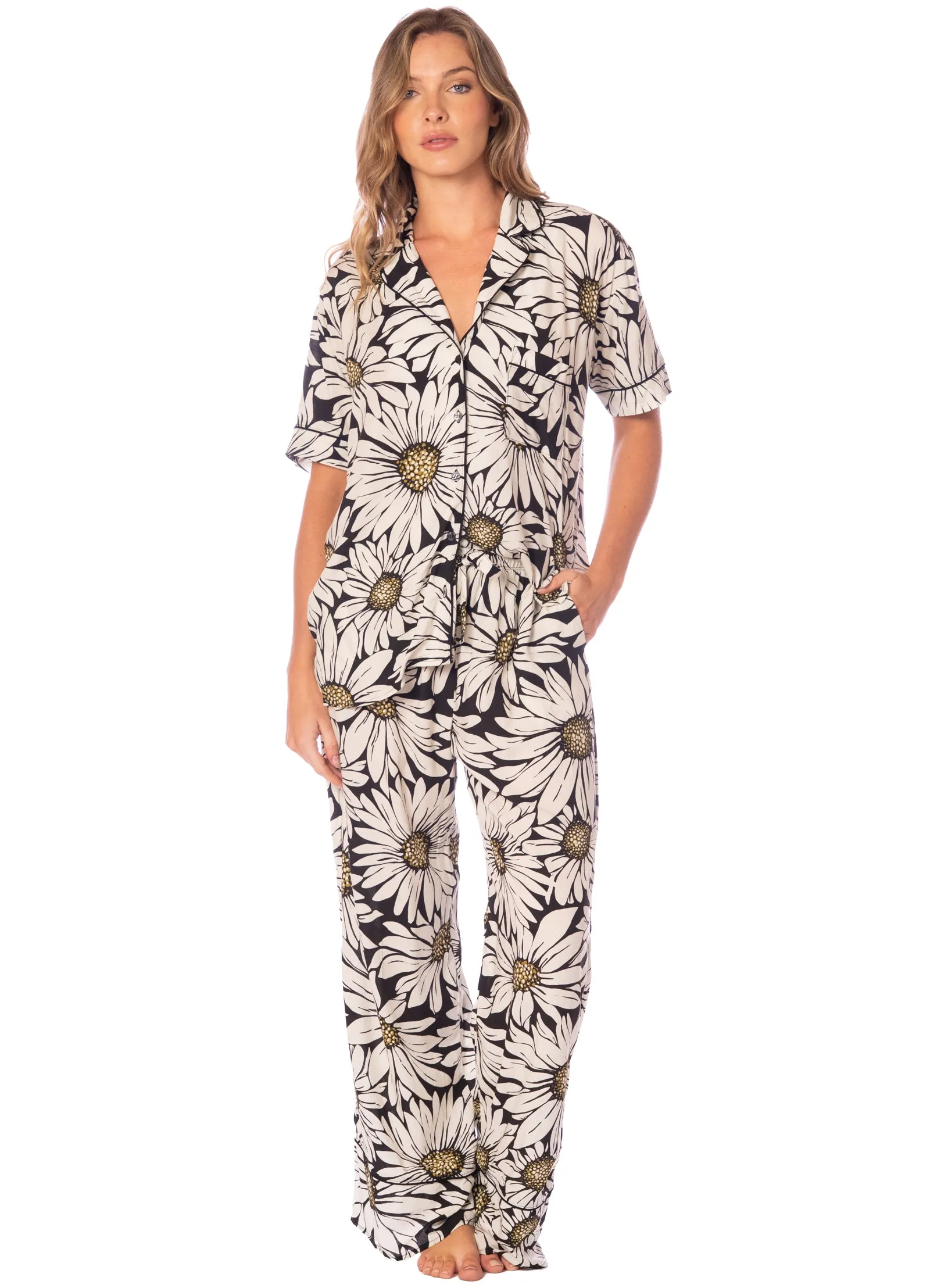 Maaji Daisy Floral Kameli Short Sleeve Pant Set sold by Maaji