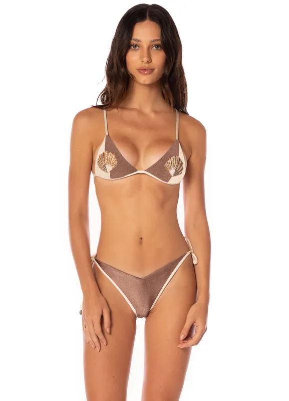 Maaji Mocha Pearl Acanthus Fixed Triangle Bikini Top sold by Maaji