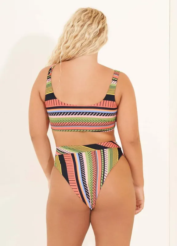 Maaji Roman Stripe Suzy Q High Rise/High Leg Bikini Bottom sold by Maaji