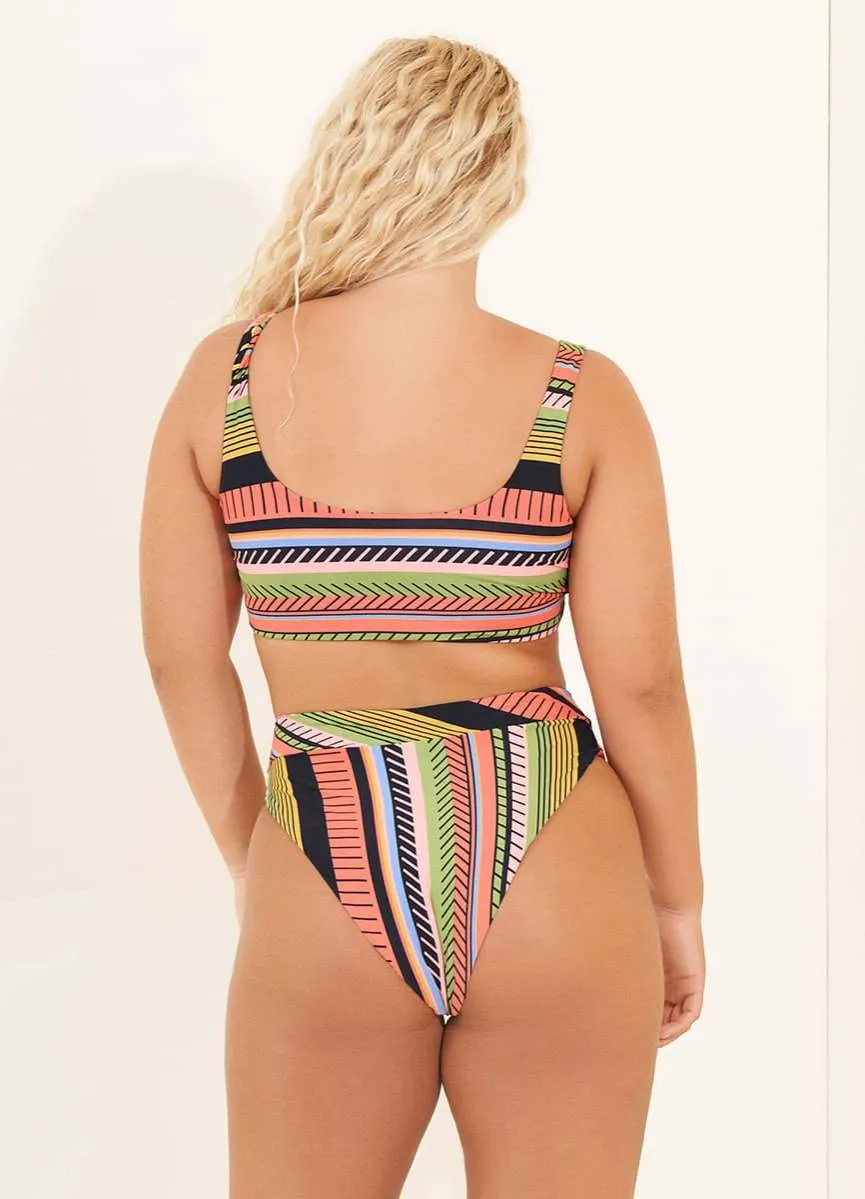 Maaji Roman Stripe Suzy Q High Rise/High Leg Bikini Bottom sold by Maaji
