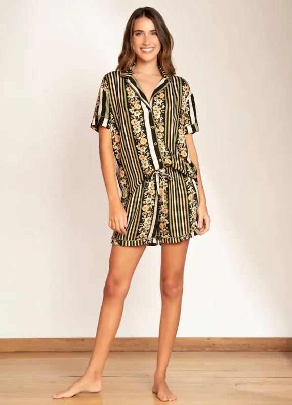Maaji Pinstripe Flower Slumber Short Sleeve Short Set sold by Maaji