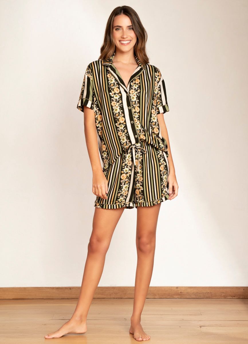 Maaji Pinstripe Flower Slumber Short Sleeve Short Set sold by Maaji