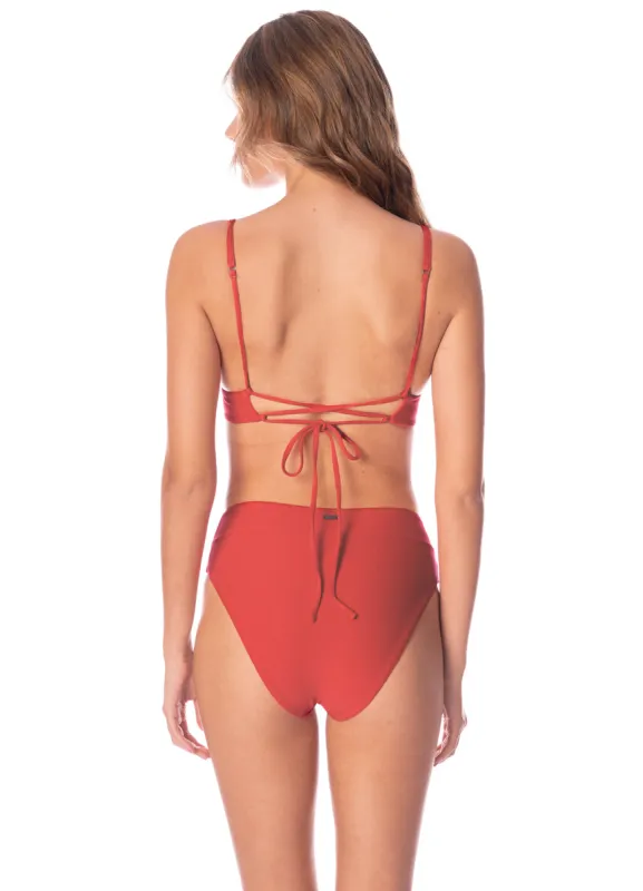 Maaji Red Camelia Suzy Q High Rise Classic Bikini Bottom sold by Maaji