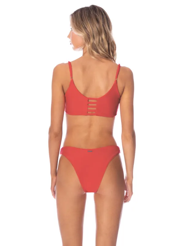Maaji Red Camelia Splendour Regular Rise Thin Side Bikini Bottom sold by Maaji
