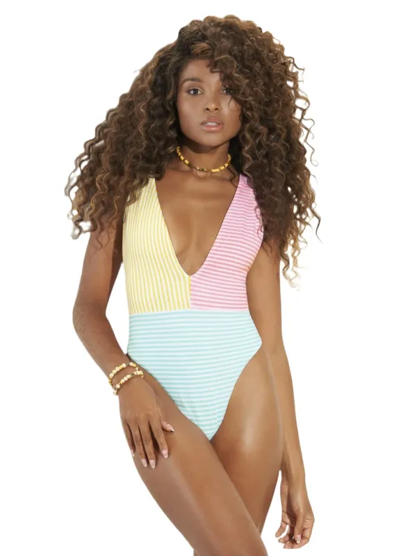 Maaji Pastel Stripes Kristi Plunge One Piece sold by Maaji