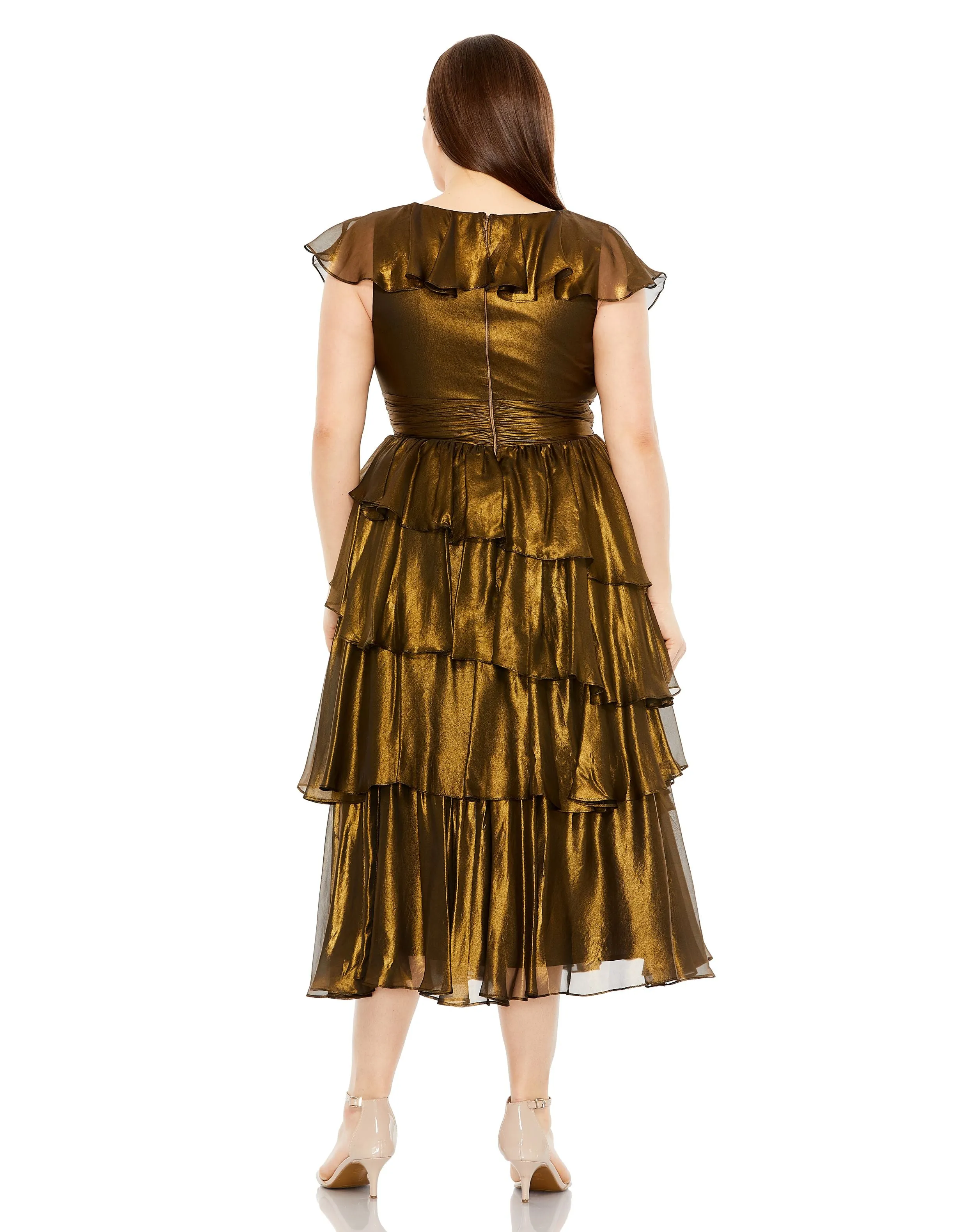 Sleeveless V Neck Ruffle Tiered Rose Detail Dress sold by Mac Duggal product image thumbnail 3