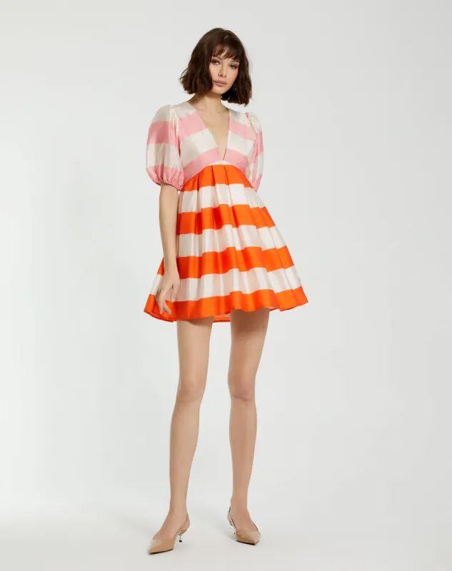 Multicolor Organza Striped Balloon Sleeve Mini Dress sold by Mac Duggal