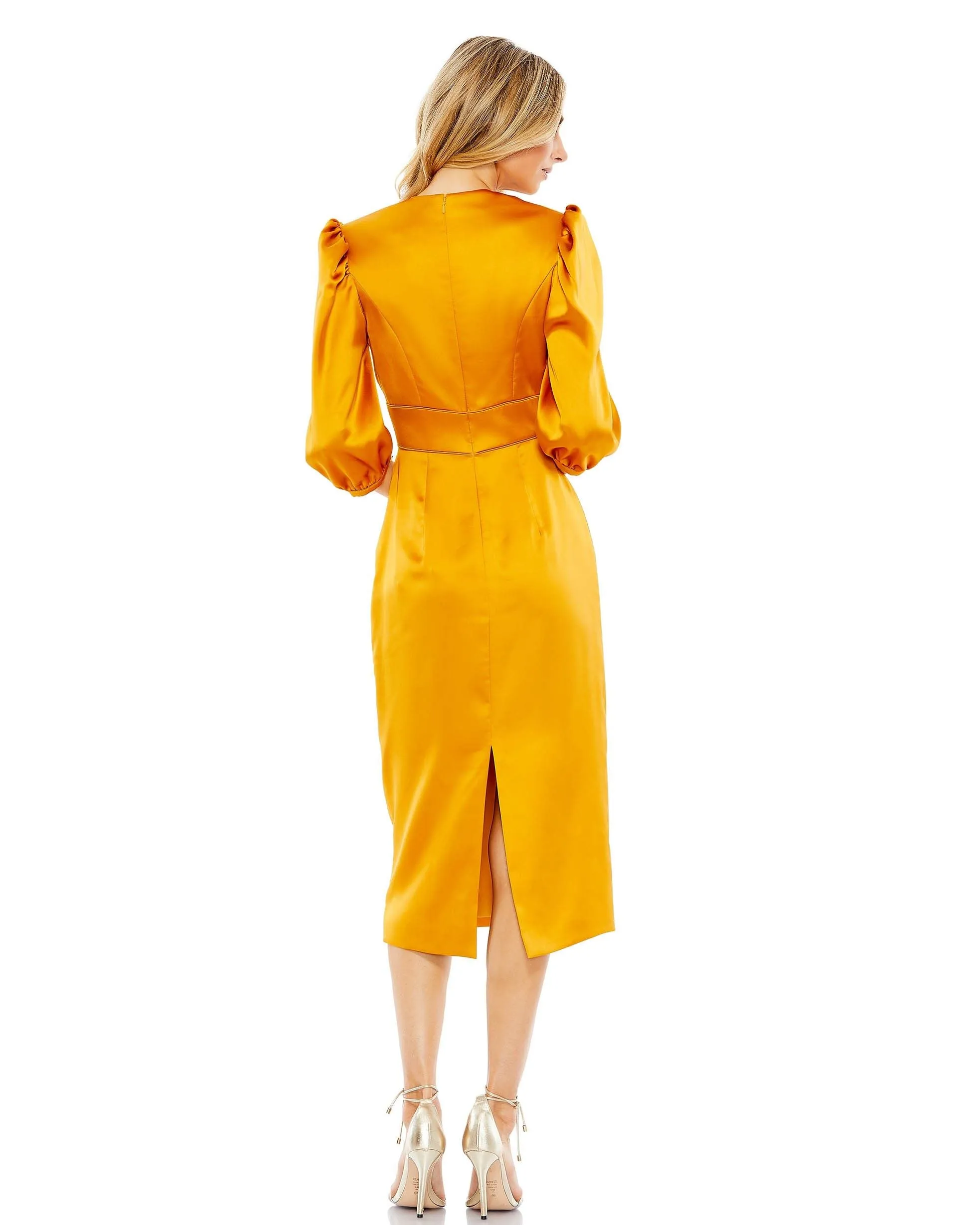 Yellow High Neck Midi Dress sold by Mac Duggal product image thumbnail 3