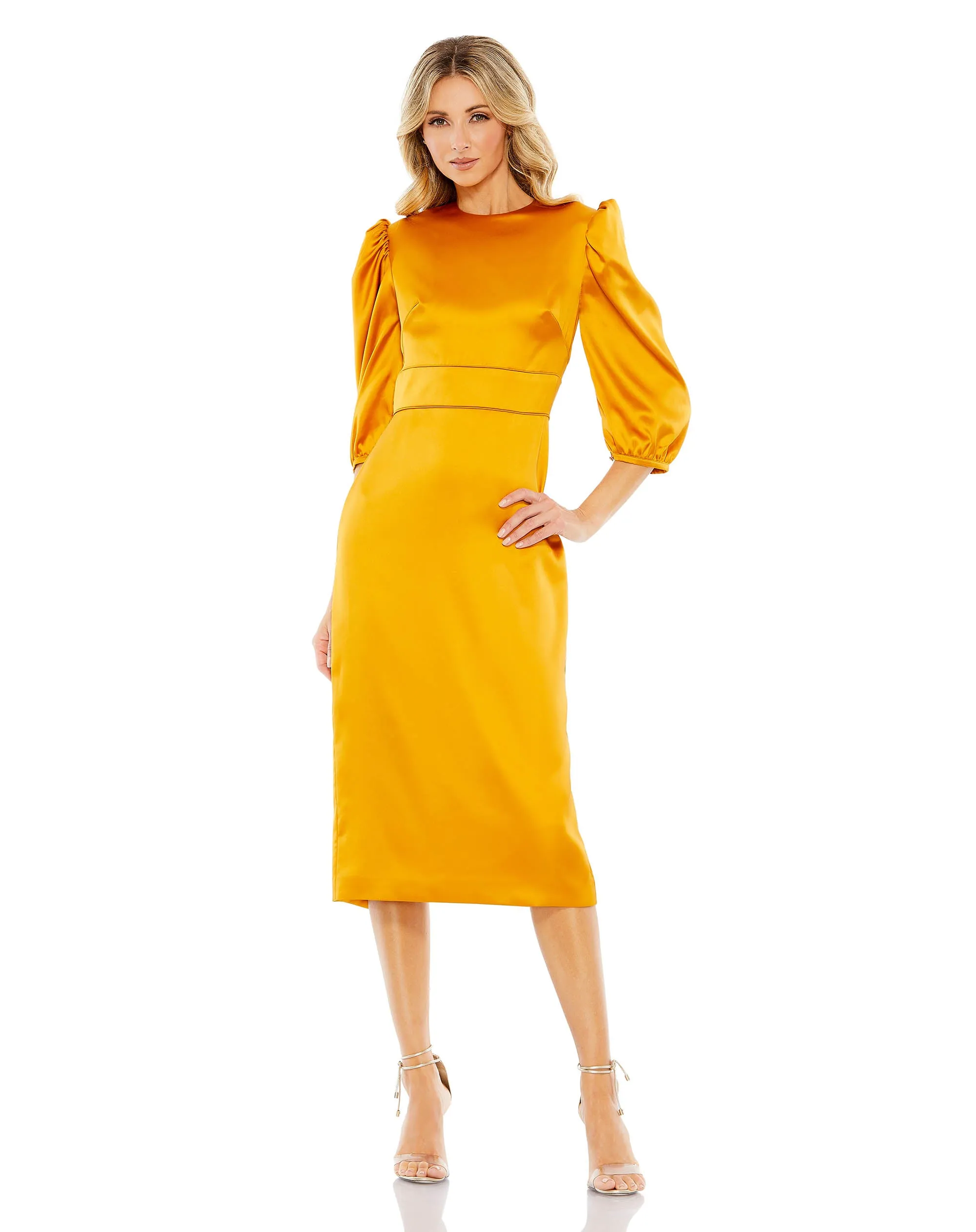 Yellow High Neck Midi Dress sold by Mac Duggal