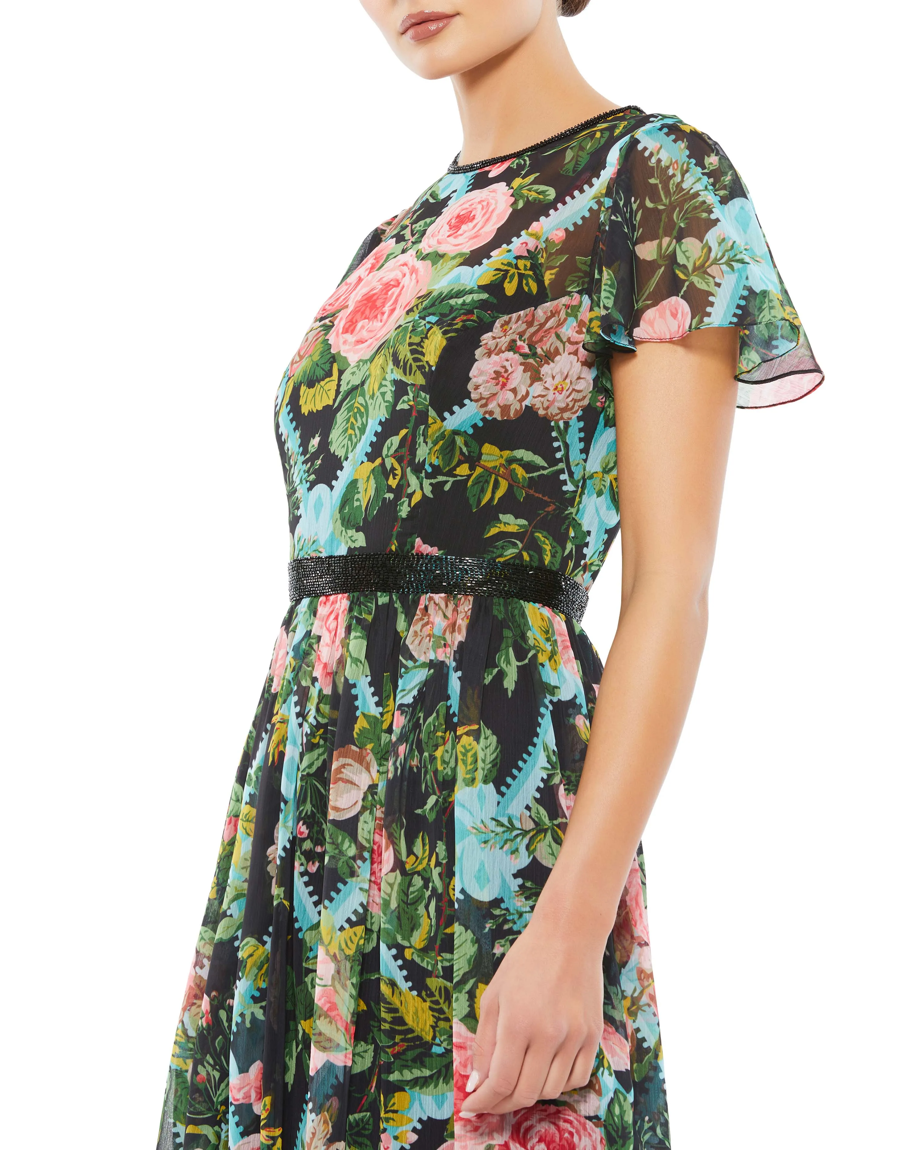 Multicolor Floral Illusion Cap Sleeve Midi Dress sold by Mac Duggal product image thumbnail 2