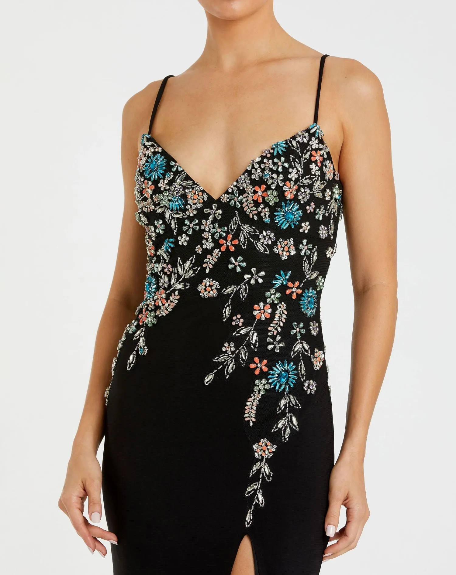 Black Multi Color Beaded Floral Cami Gown sold by Mac Duggal product image thumbnail 2