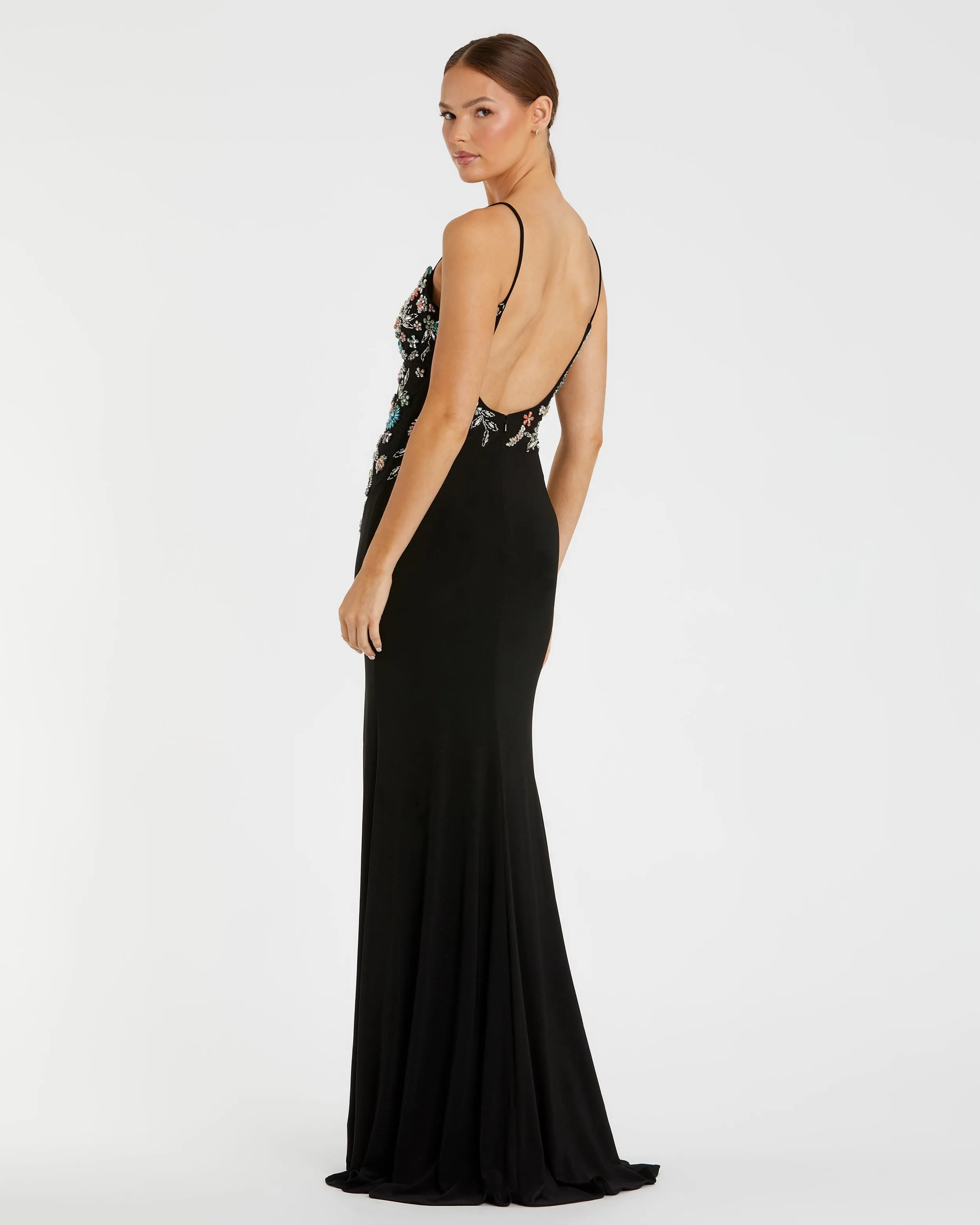 Black Multi Color Beaded Floral Cami Gown sold by Mac Duggal product image thumbnail 3
