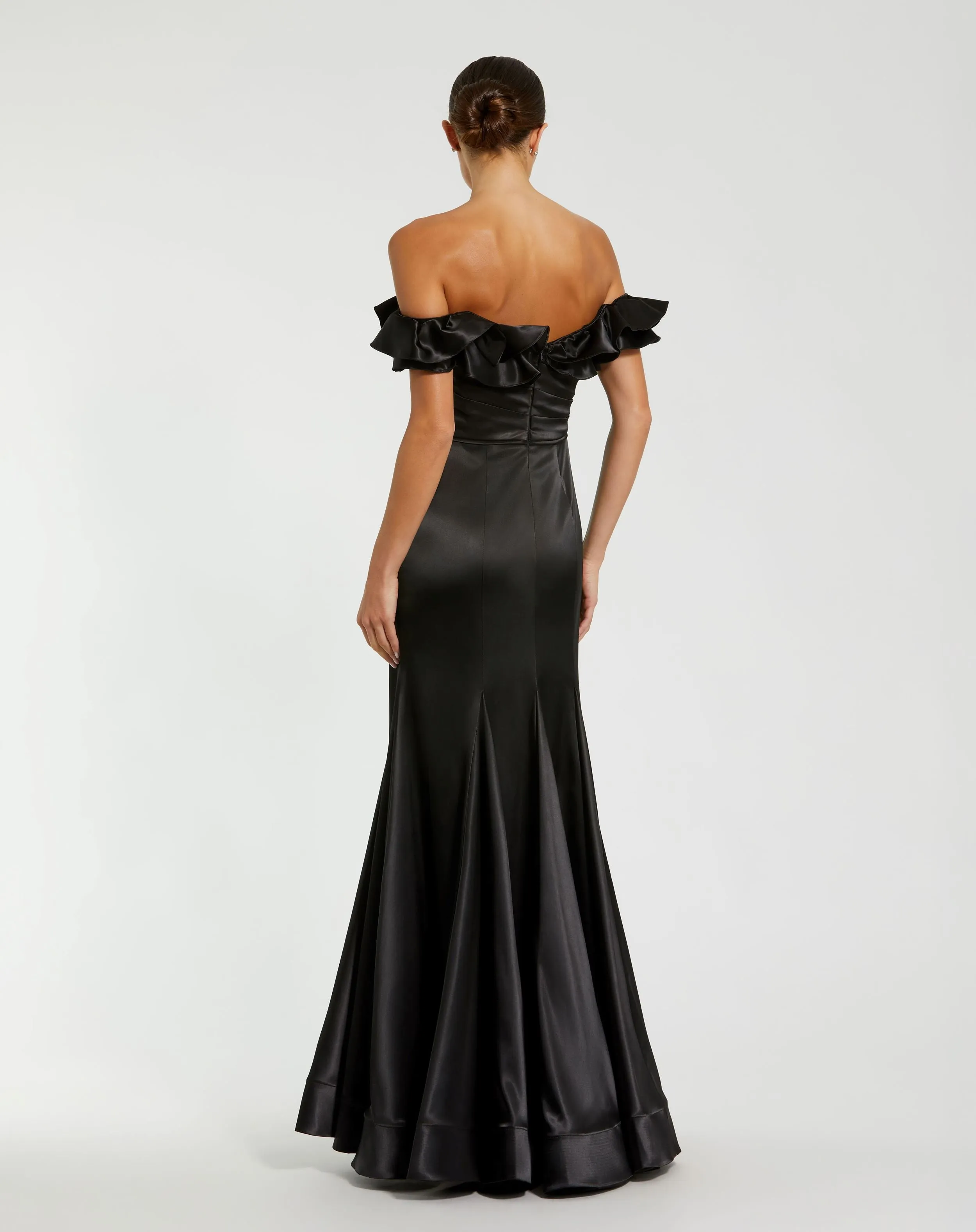 Black Satin Ruffle Off the Shoulder Mermaid Gown sold by Mac Duggal product image thumbnail 3