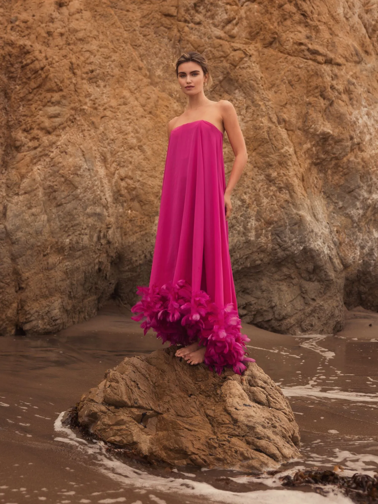 Pink Strapless Flare Feather Hem Gown sold by Mac Duggal product image thumbnail 4