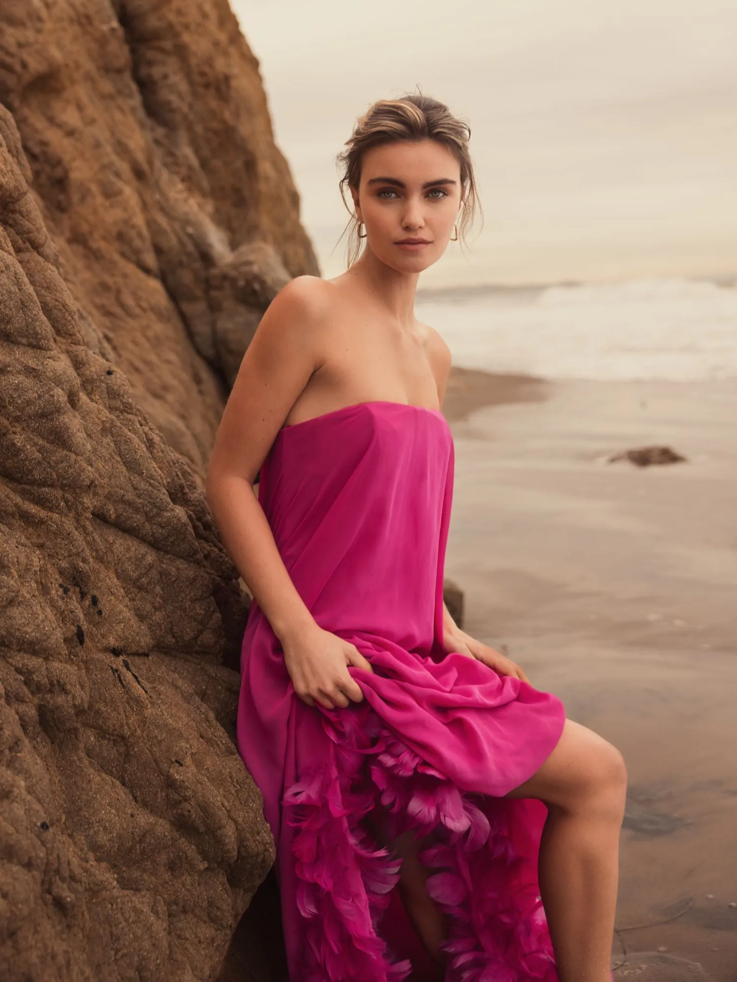 Pink Strapless Flare Feather Hem Gown sold by Mac Duggal product image thumbnail 5
